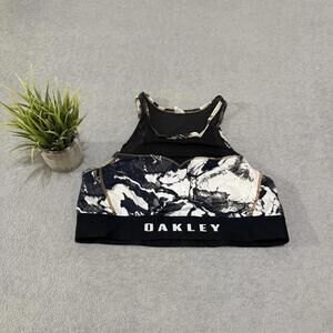 Oakley Sports Bra Black White Marble Racerback Mesh Medium Support Sz S Women’s